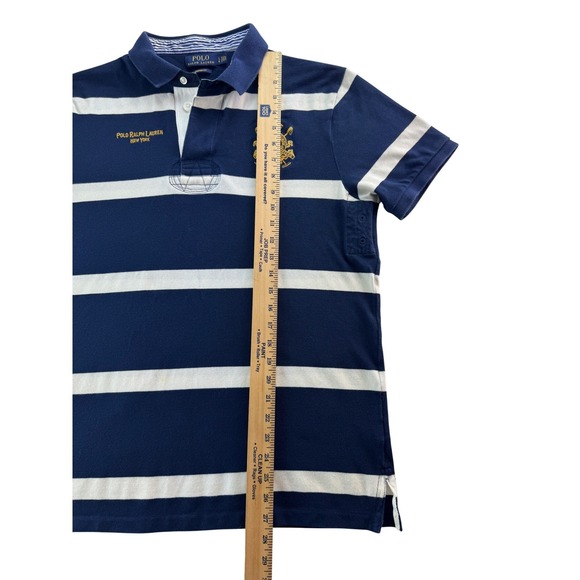Polo Ralph Lauren Mens Custom Fit Striped Rugby Polo Shirt Navy White Sz LG Logo - Picture 11 of 16